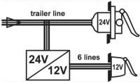 Spannungswandler Anhänger Beleuchtungswandler 24V>12V 2x21W+4x60W o.Rückfahrlicht 70mmx25mmx200mm 76121250 160901 - 1